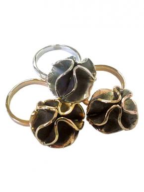 anello pompom oro  argento e  bronzo bruniti